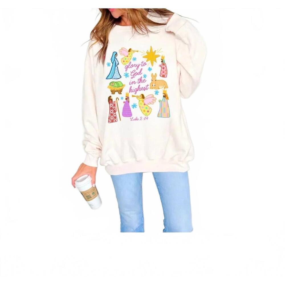 NEW POPPY & PINE glory to god in the highest sweatshirt in cream
